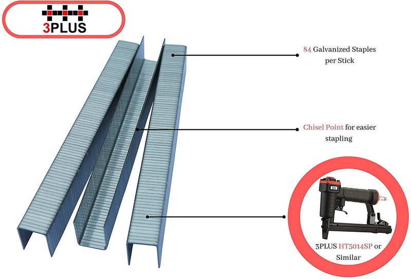 3PLUS T50/14 20 قياس 3/8 بوصة (10.6 مم) تاج 9/16 بوصة طول الساق مسامير سلكية مجلفنة رفيعة، 5000 في العلبة - Image 3